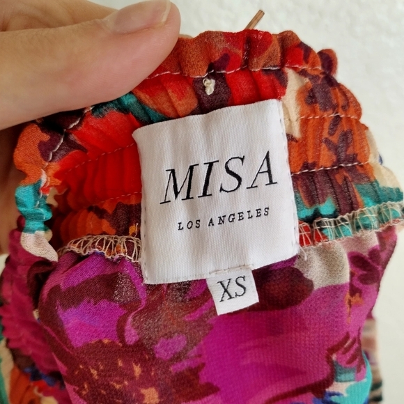 Misa Ruffle Mini Skirt Pink Cream Tiered Smocked Waist Floral Boho Sz Xs - Picture 4 of 6